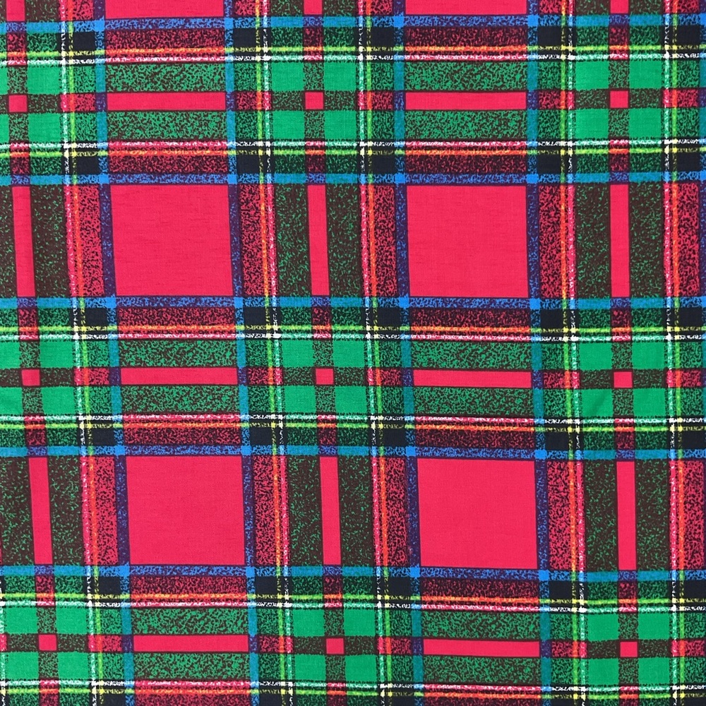 Vintage Christmas plaid smooth slick fabric 82” x 45”